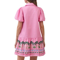 Tcec - Tropical Border Puff Sleeve Mini Dress