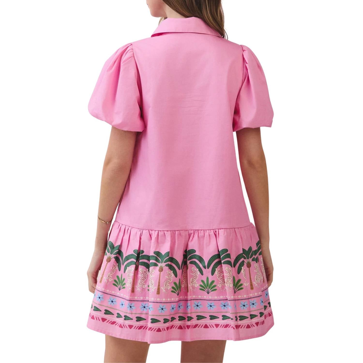 Tcec - Tropical Border Puff Sleeve Mini Dress
