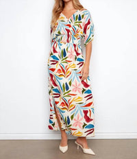 Charlie B - Printed Dolman Short Sleeve Maxi Fake Wrap Dress