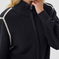 Part Two Semra Cardigan in dark navy white cap grey - women's cardigan - alternate view
