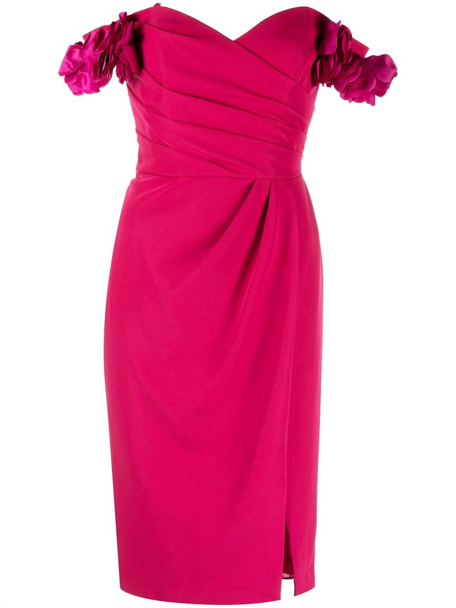 OFF SHOULDER DRAPED COCKTAIL DRESS