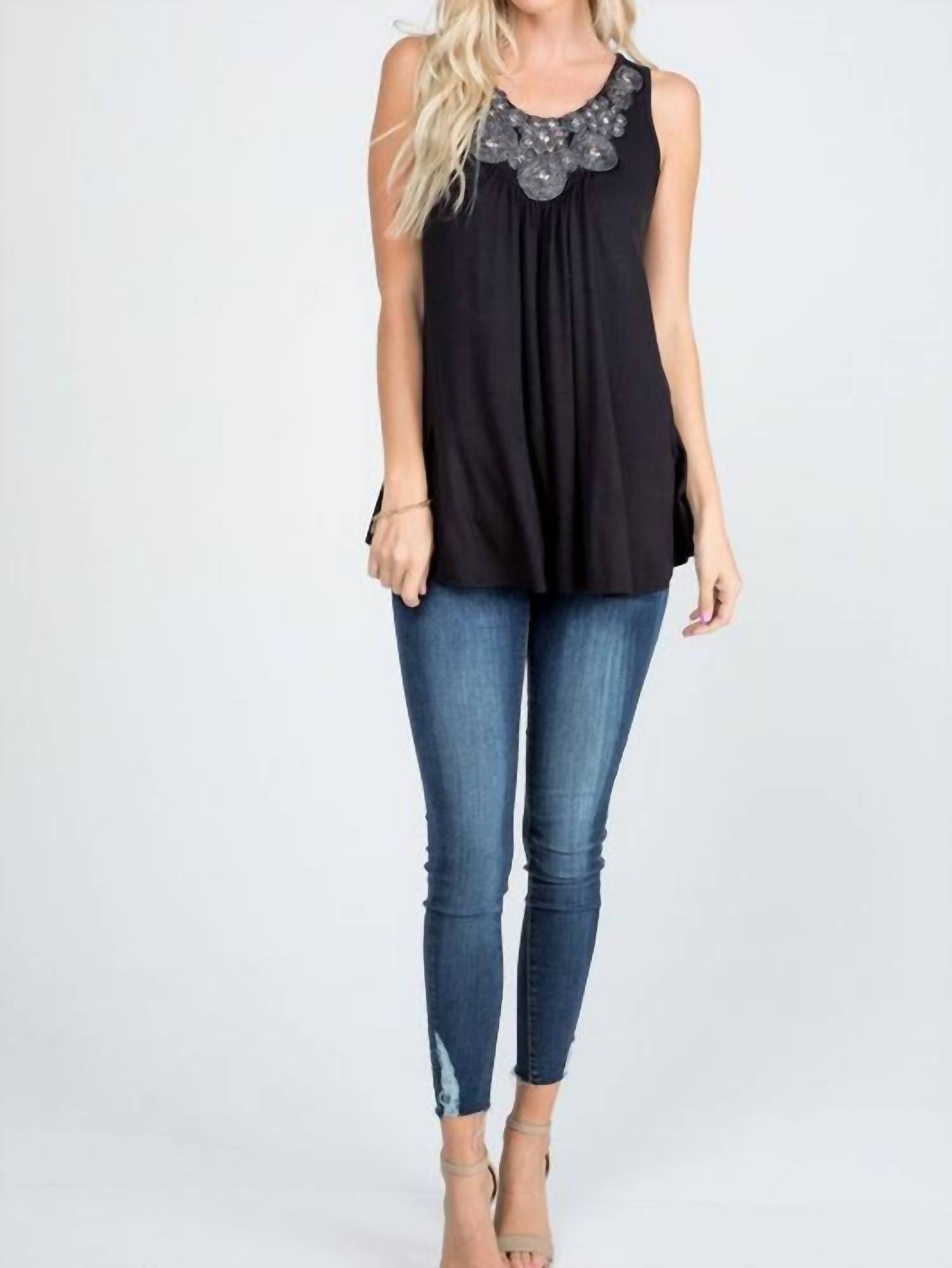 P & Rose - Sparkle And Shine Tank Top With Beaded Neck Detail