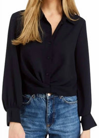 DREW Nick Button-Up Blouse in navy - women's blouse - detail view