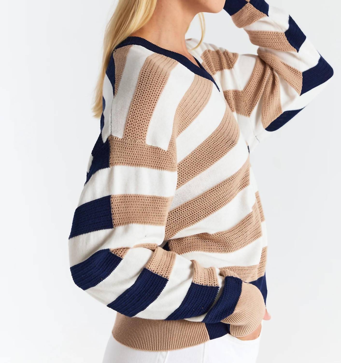 Brodie Cashmere - Mesh Stripe V Sweater
