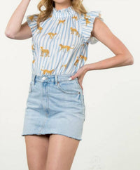 Thml - Ruffle Sleeve Striped Cheetah Top
