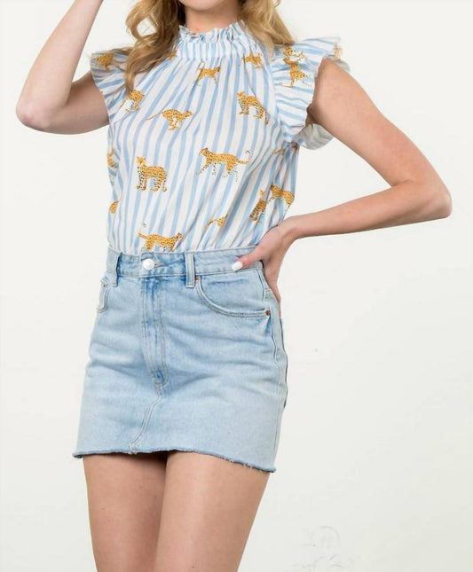 Thml - Ruffle Sleeve Striped Cheetah Top