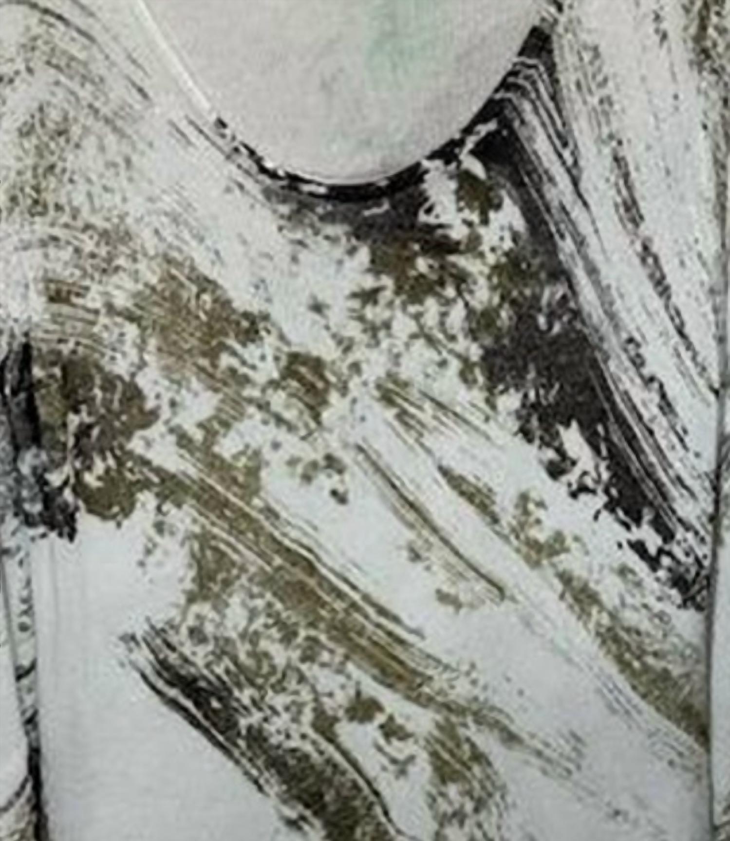 600 West Women Painted Scoop Neck Pull On Sweater in white gold black - women's sweater - detail view