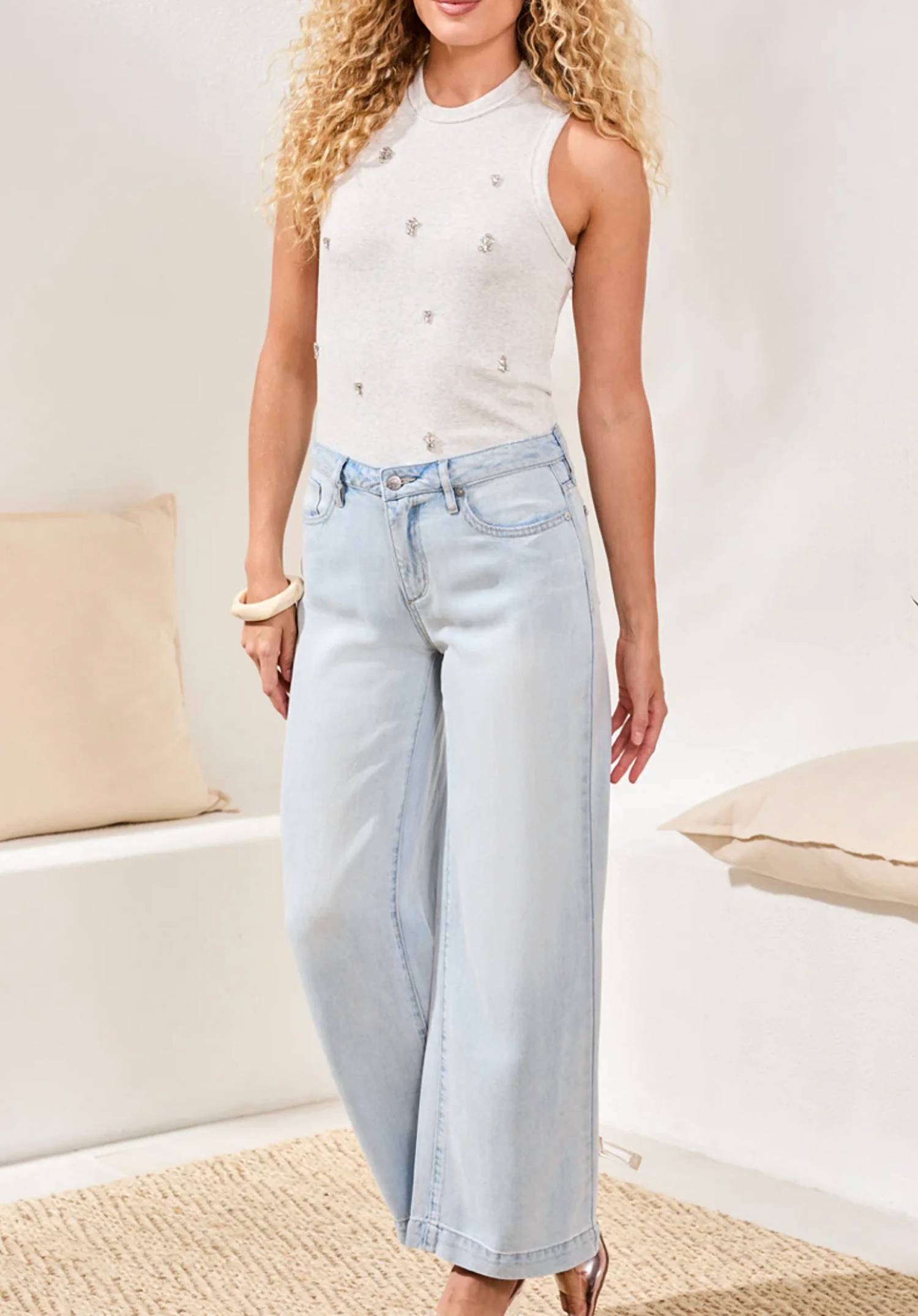 Tribal - Audrey Hugging Flowy Wide Leg Jeans