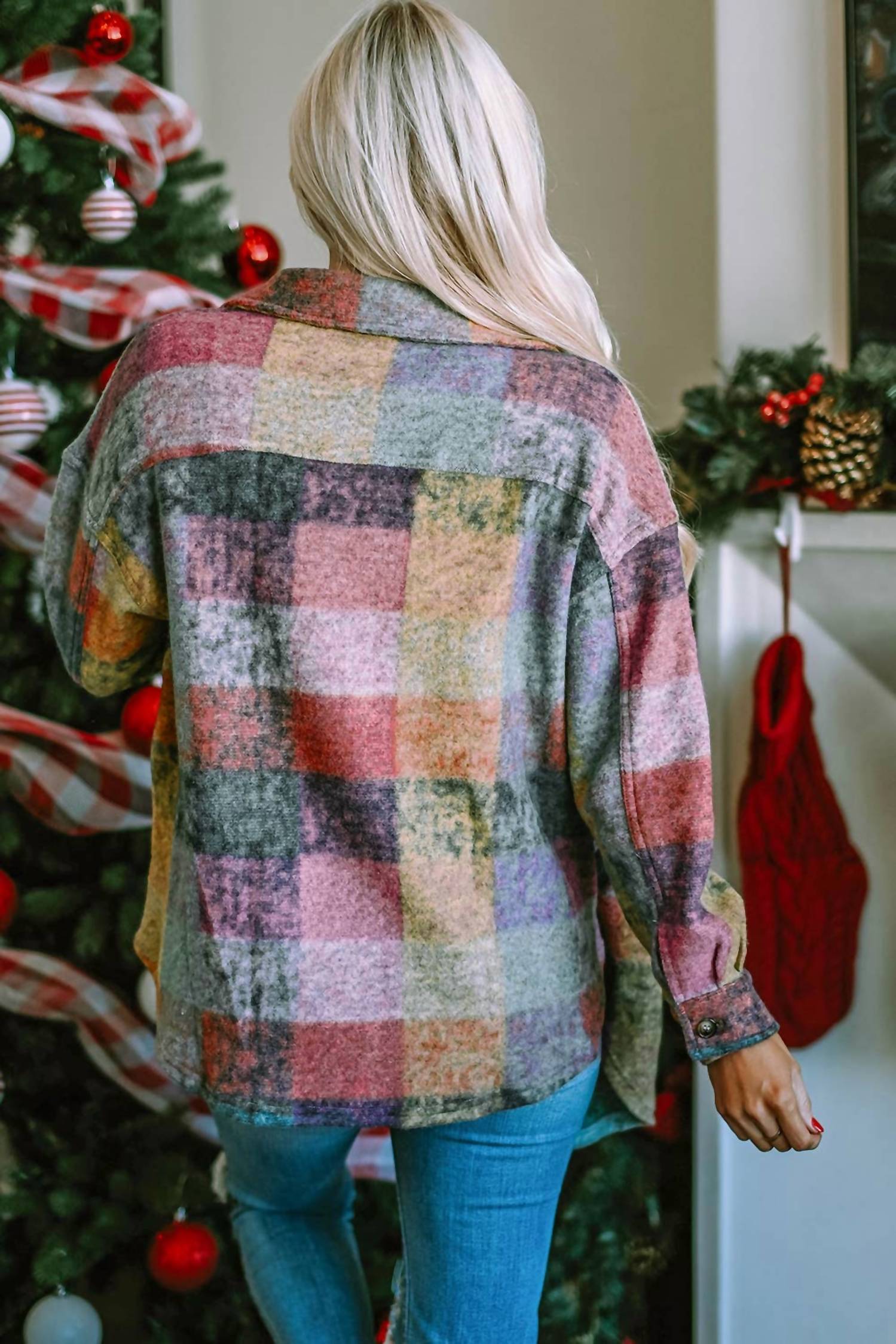 Little Daisy Closet - Women's Brushed Plaid Pocketed Jacket