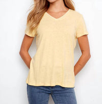 CHARLIE B Linen V-neck T-shirt in sunshine - women's t-shirt - alternate view