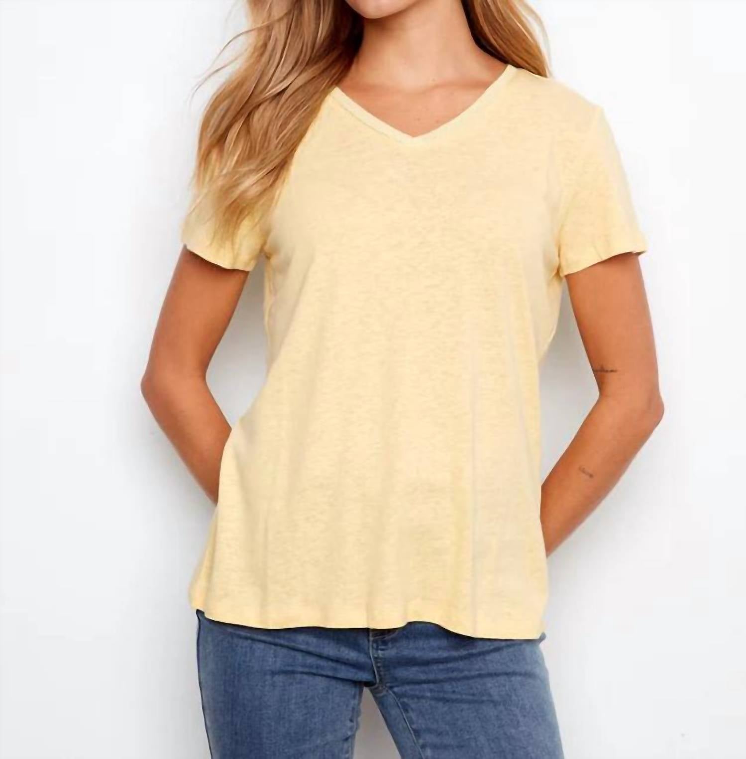CHARLIE B Linen V-neck T-shirt in sunshine - women's t-shirt - alternate view