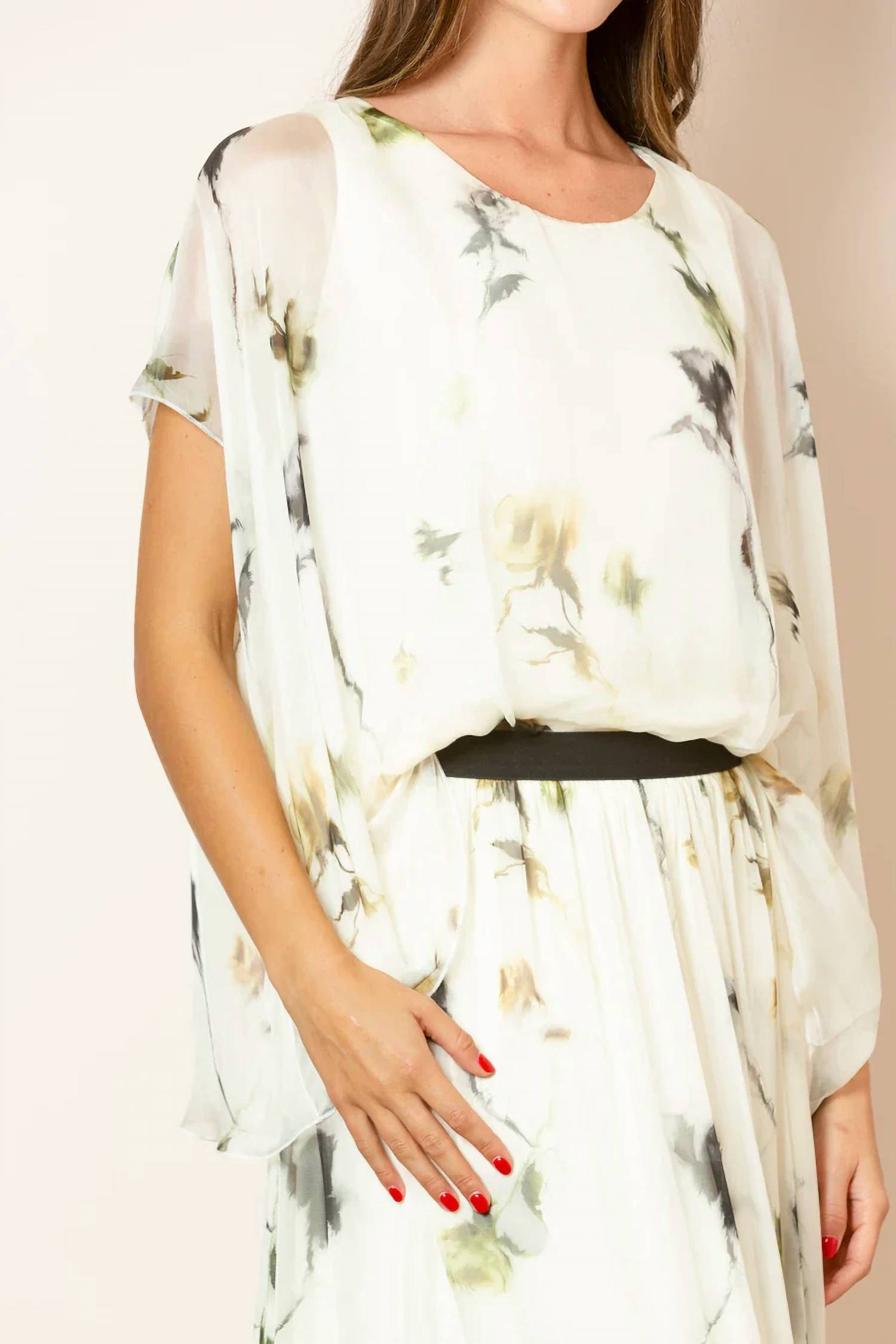 Jessie Liu - Printed Silk Drape Blouse
