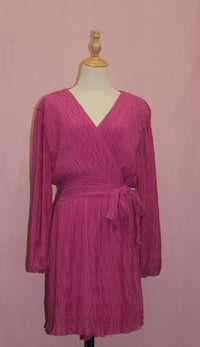 CRESCENT Jill Pleated Chiffon Wrap Dress in fuschia - women's dress