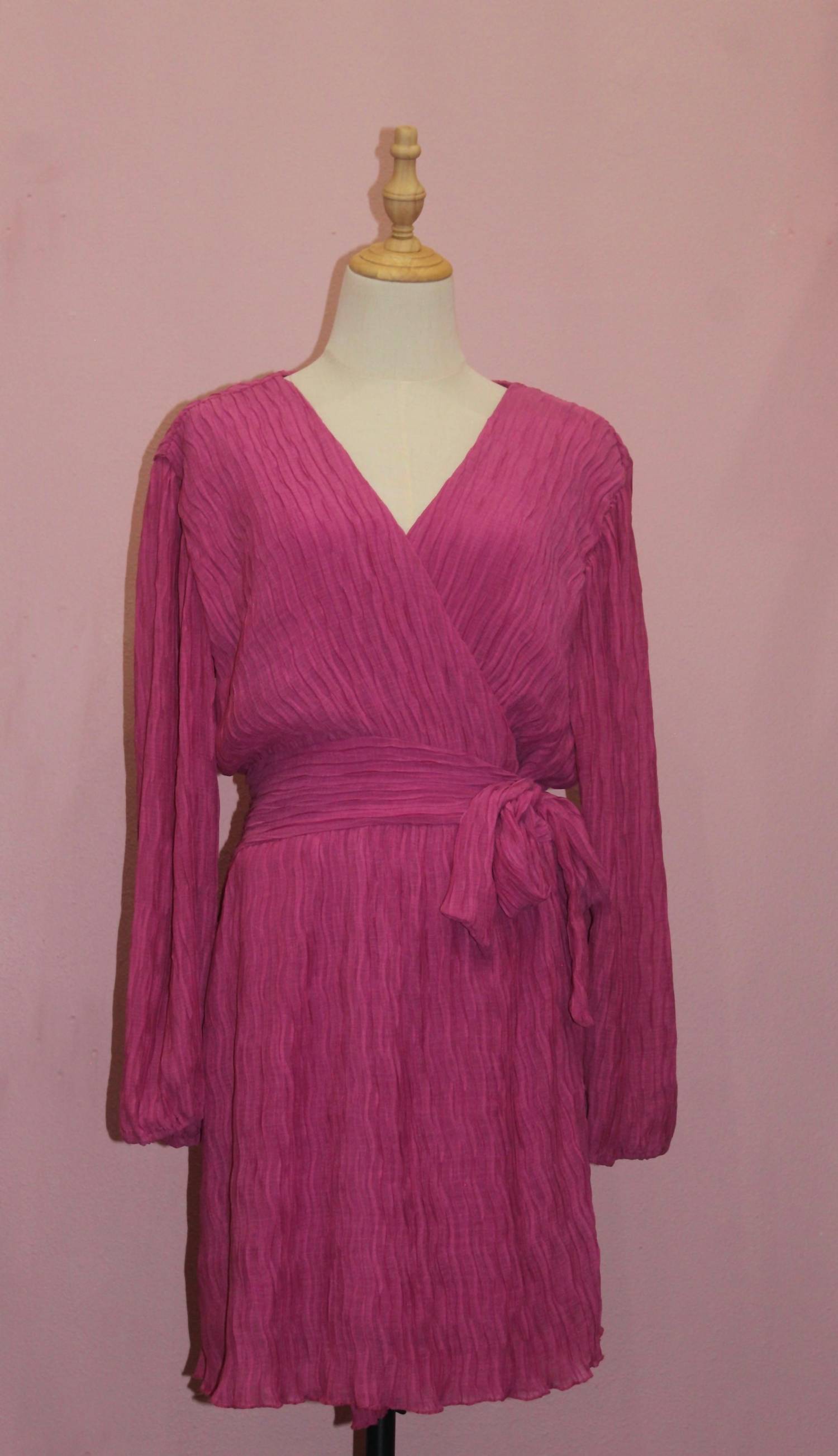 CRESCENT Jill Pleated Chiffon Wrap Dress in fuschia - women's dress