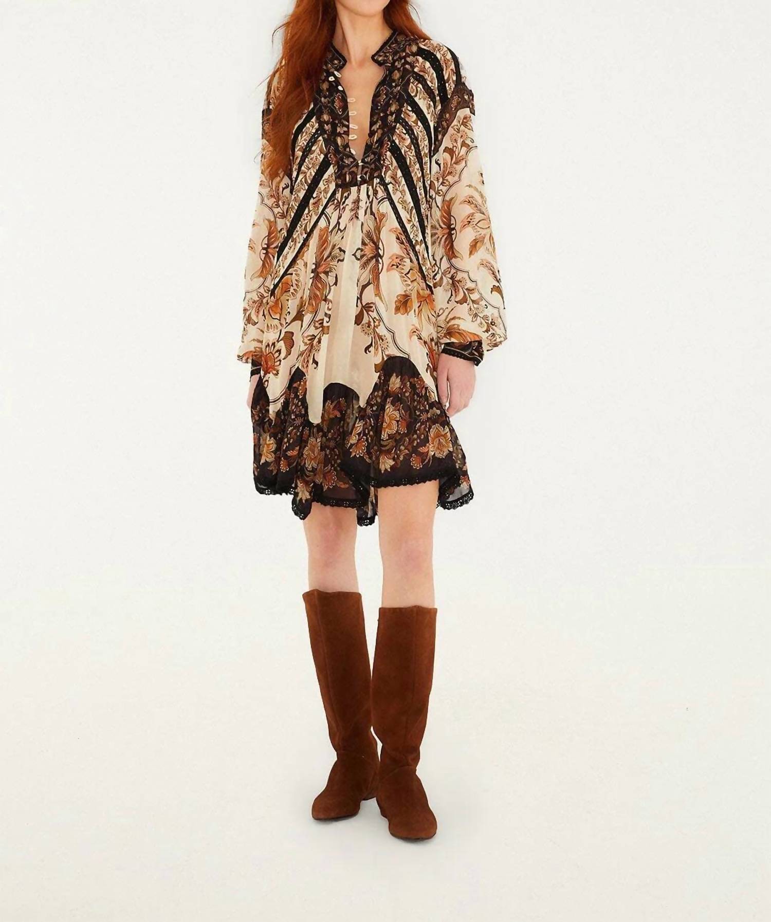 FARM RIO Majestic Garden Sand Lace Mini Dress in beige - women's dress