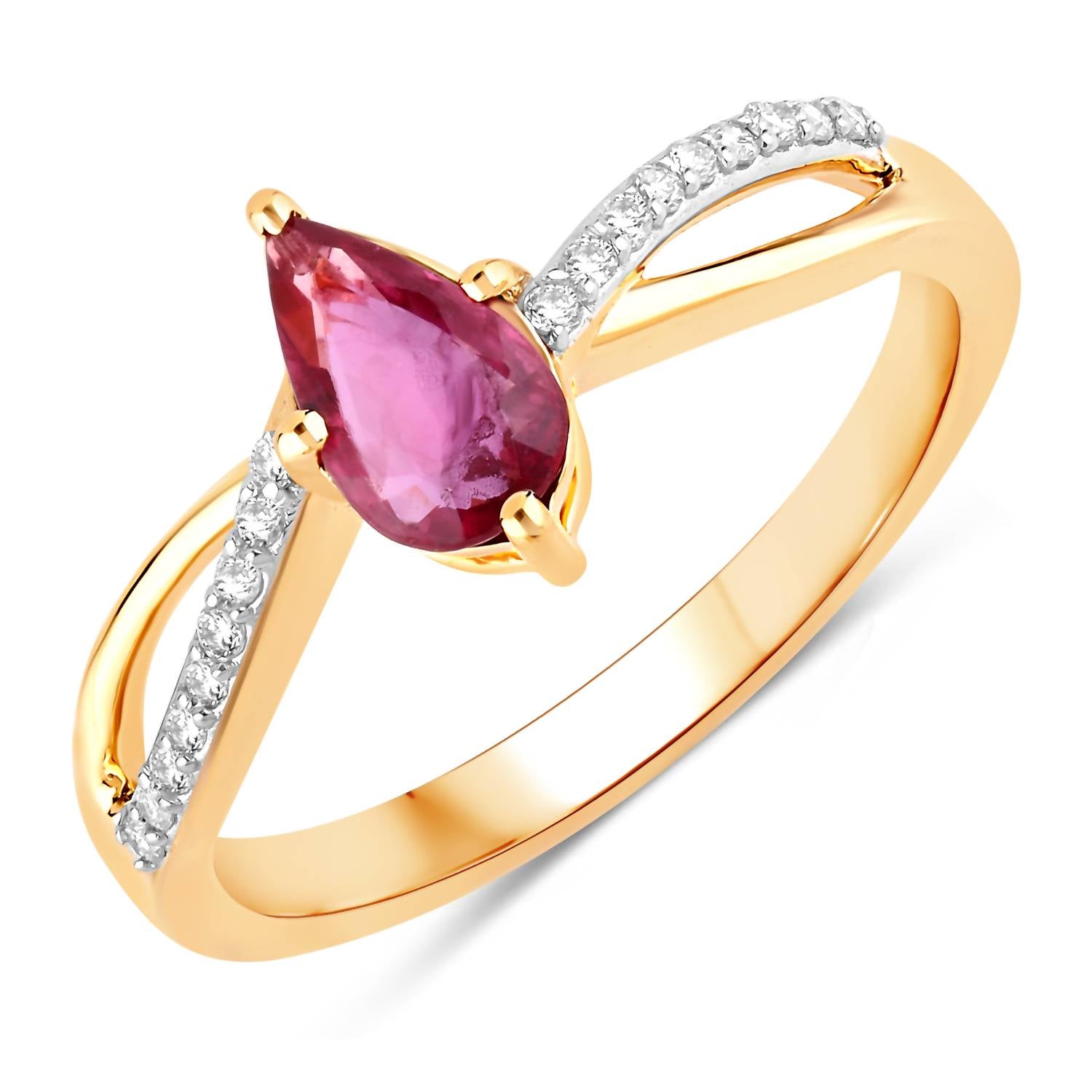Diana M Jewels Women's Pear Natural Ruby Fashion Ring (0.52 Ct) - Delicate in 14k yellow gold - women's jewelry