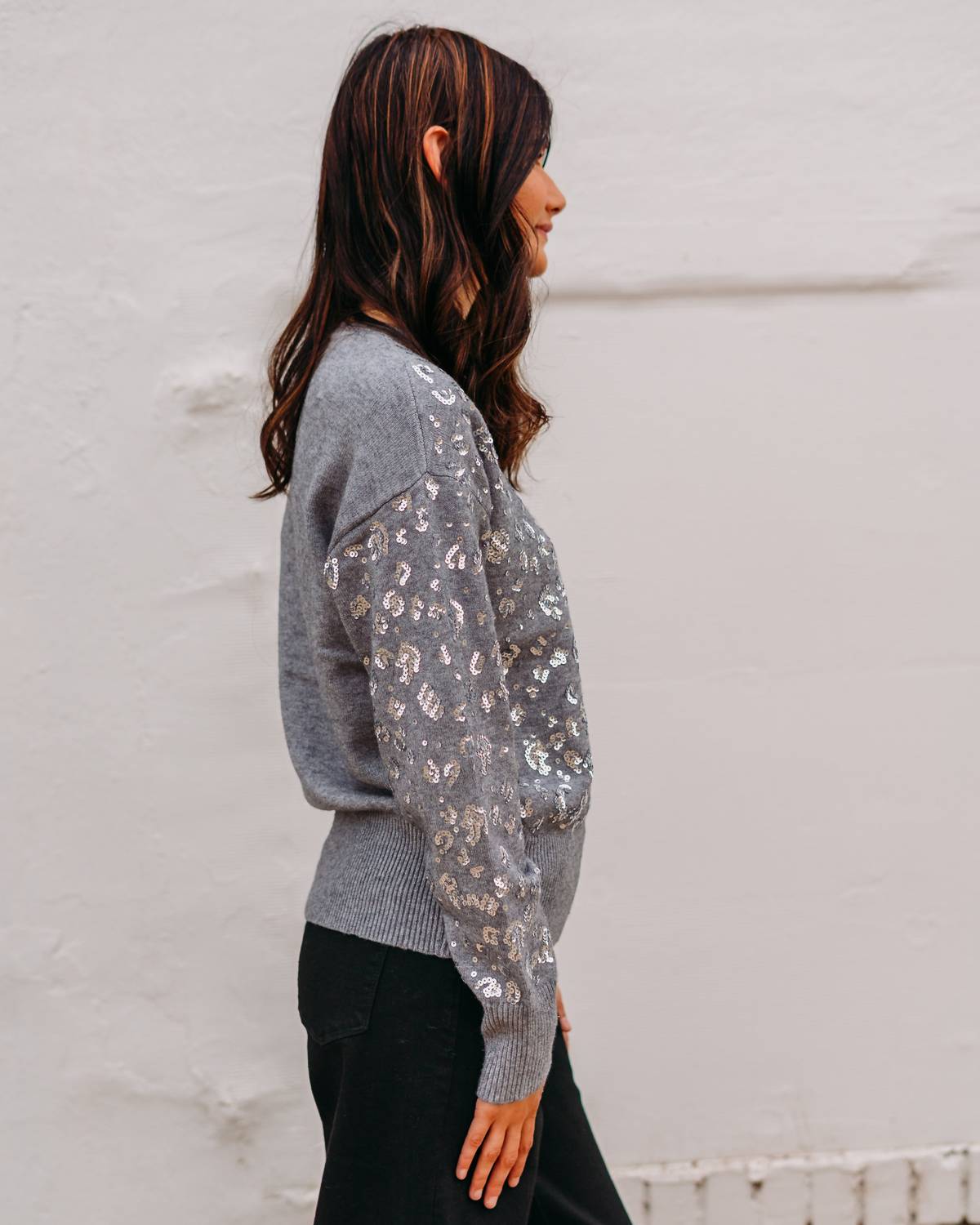 Charlie B - Drop Shoulder Sequined Crew Neck Sweater