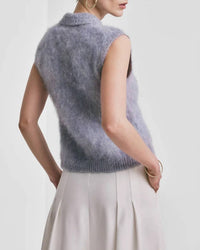 byTiMo Hairy Knit Sleeveless Vest in sky blue - women's jacket - detail view