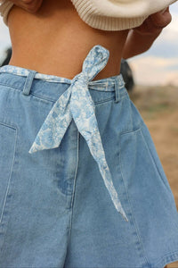 &Merci - Savannah High-rise Flounce Denim Shorts With Floral Sash
