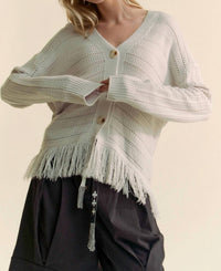 DAVI & DANI Fringed Stripe Knit Cardigan in silver grey - women's cardigan - view 4