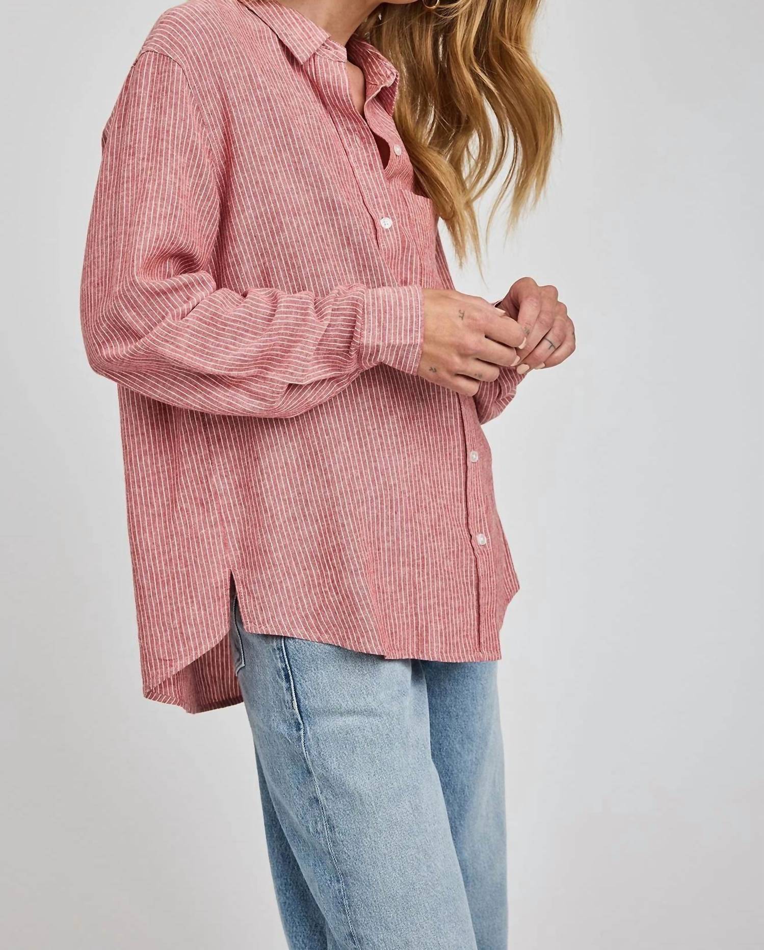 Gentle Fawn Dominique Button-down Shirt in red stripe - women's long sleeve top - alternate view