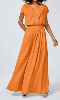 Halara Short Sleeve Wide Leg Jumpsuit in orange - women's pants - alternate view