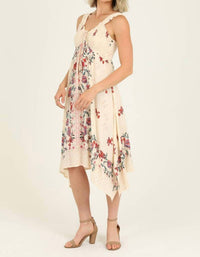 ANGIE Sleeveless Printed Midi Dress in ivory - women's dress - detail view