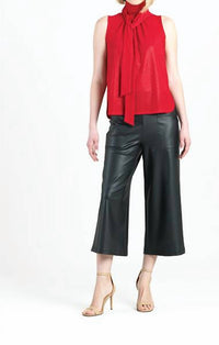 Clara Sun Woo Sleeveless Mock Neck Blouse With Neck Bow Tie in red - women's blouse