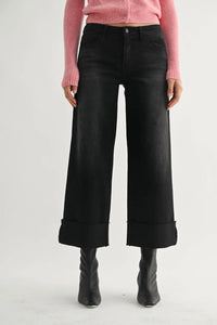 Just Black Denim - Scissor Cut Cuffed Wide Leg Jeans