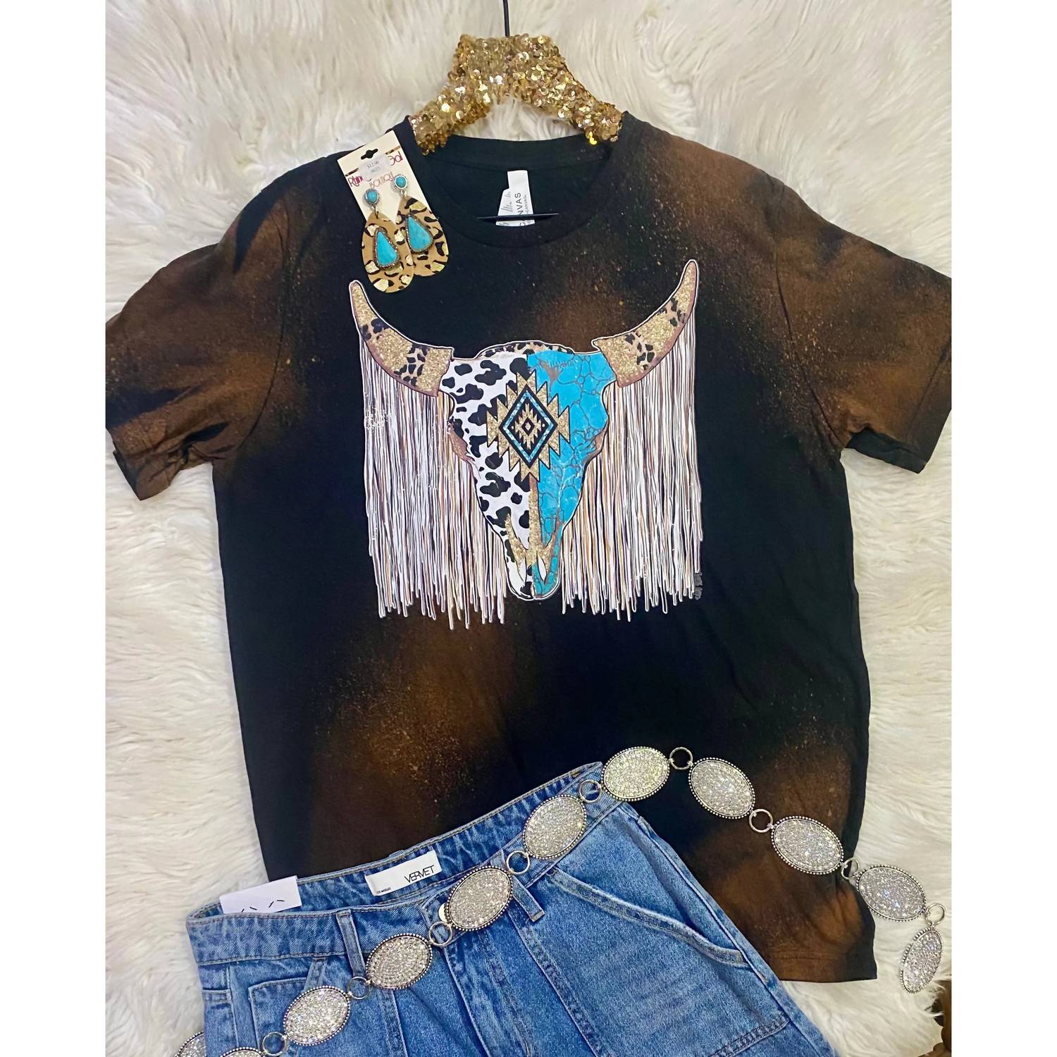 L&B Life - Women's Fringe Steer Cowhide Graphic Tee