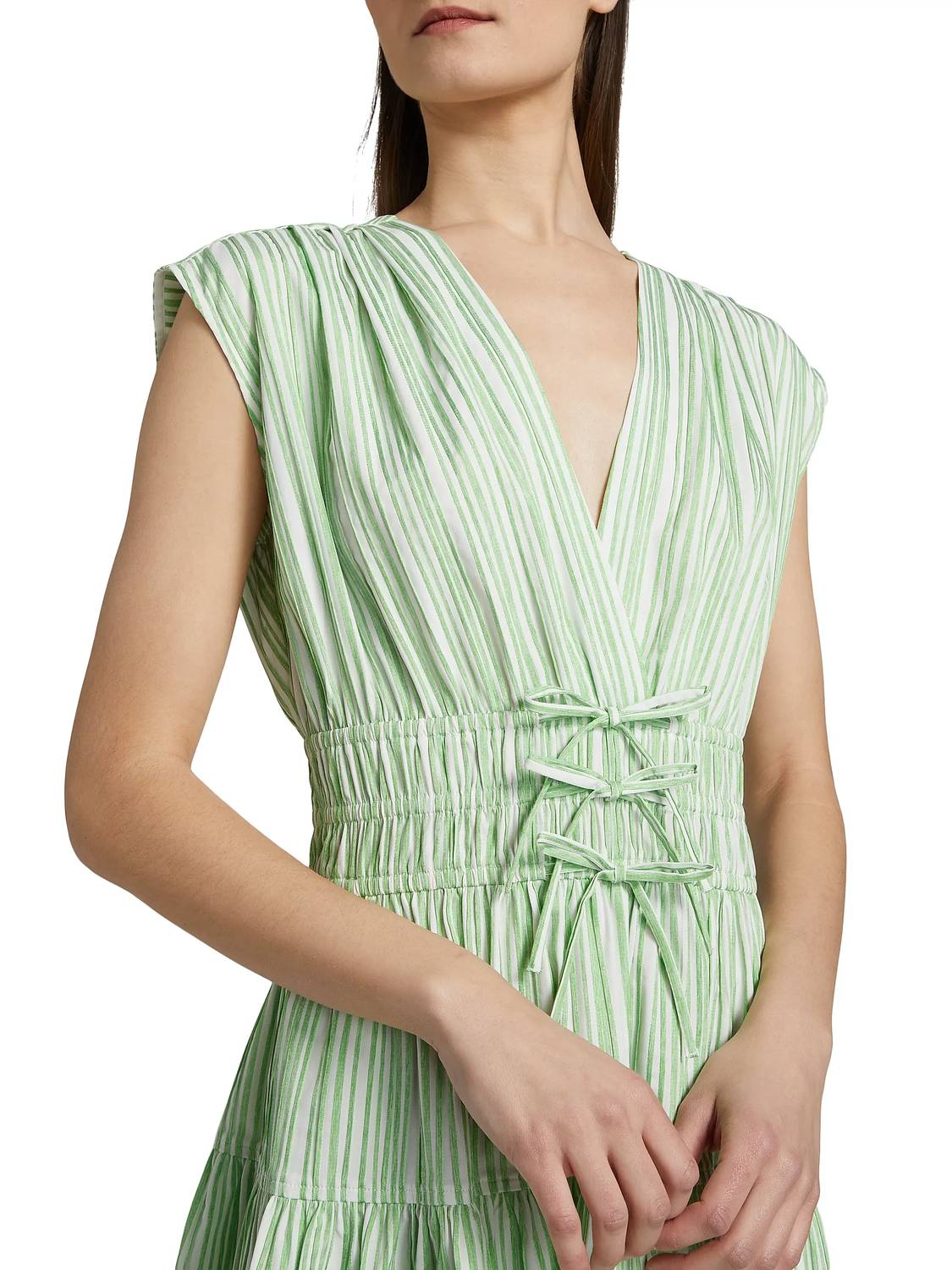 Derek Lam 10 Crosby Tora Pintuck Stripe Shirting Dress in kelly green white - women's dress - view 4