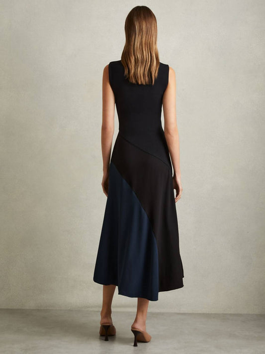Reiss - Faro Hybrid Colourblock Sleeveless Midi Dress - Petite