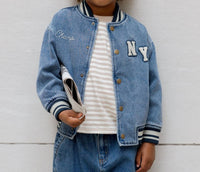 Rylee + Cru Kid's Varsity Jacket in medium denim - item - alternate view