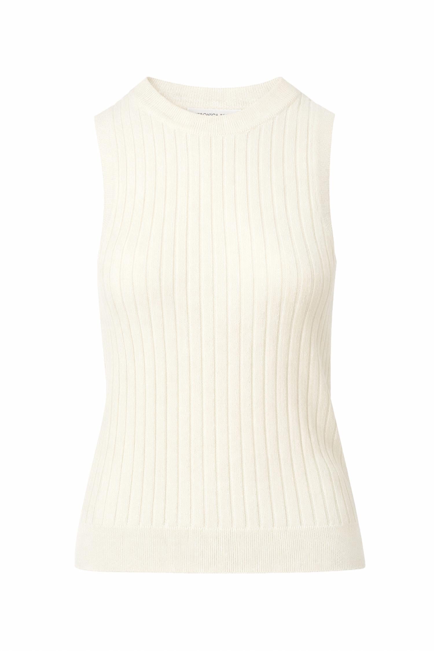 Veronica Beard Jerrel Merino Wool Tank Top in ivory - women's tank top - detail view