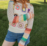 ADORA Boho Bliss Crochet Top in multicolor - women's long sleeve top