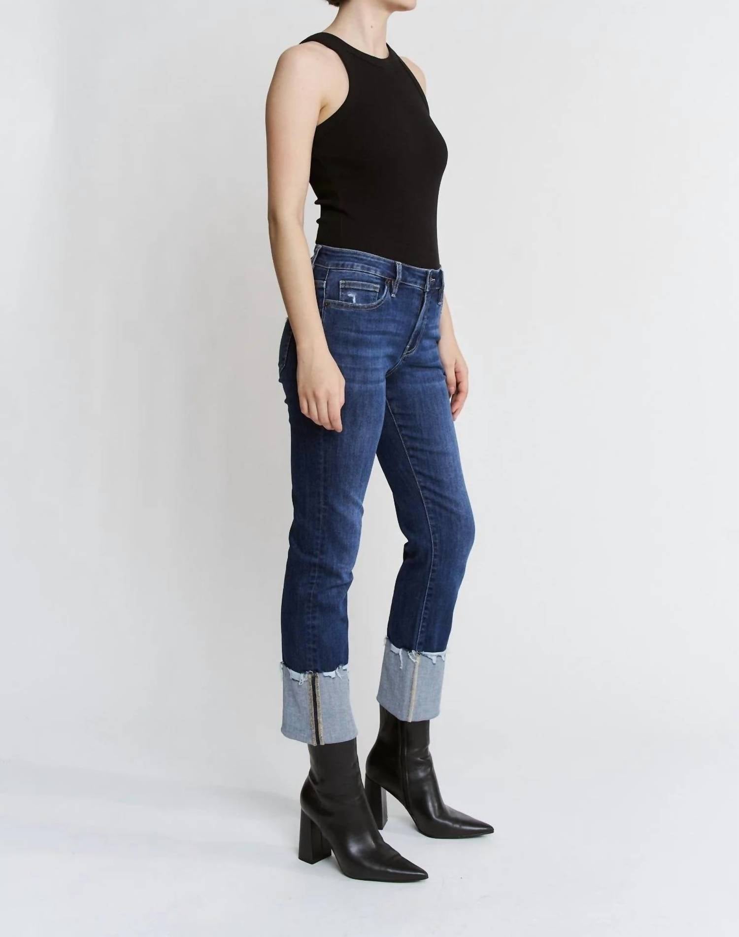 Mica Denim - Free Spirited Cuffed Denim Jeans
