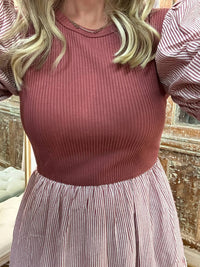 She + Sky - Ribbed And Striped Mini Dress