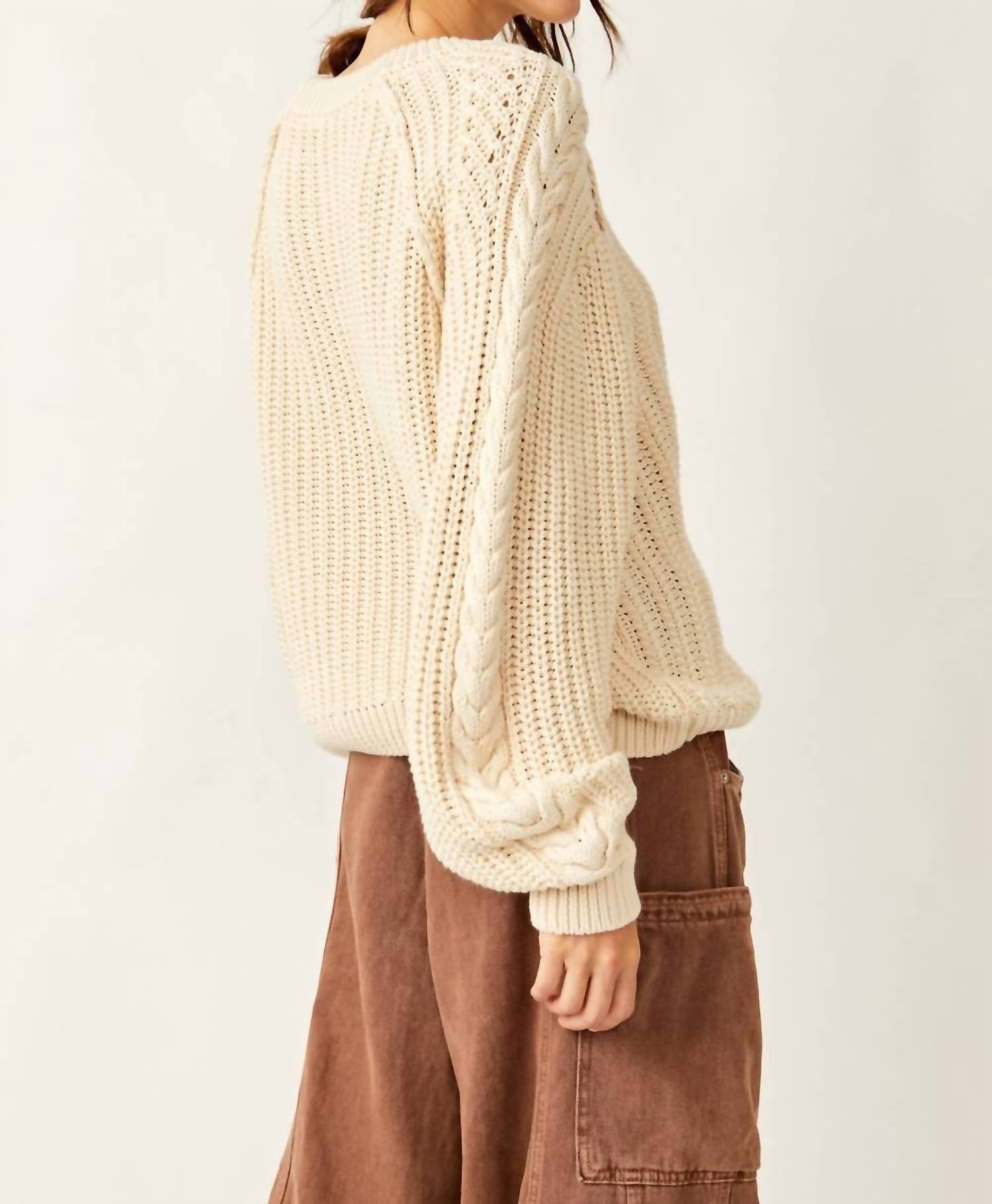 Free People Frankie Cable Sweater in ivory - women's sweater - alternate view