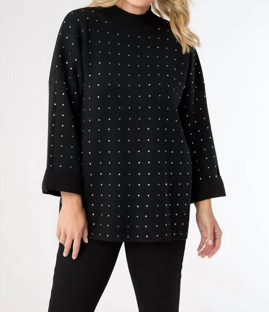 Coco + Carmen - Women's Heavenly Luxe Mock Neck Rhinestone Sweater