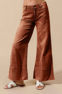 So Me - Wide Leg Flared Washed Corduroy Pants