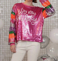 Why Dress - It's My Birthday Striped Long Sleeve Sequin Top