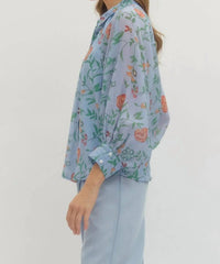 Entro - Women's Floral Print Long Sleeve Button Up Top
