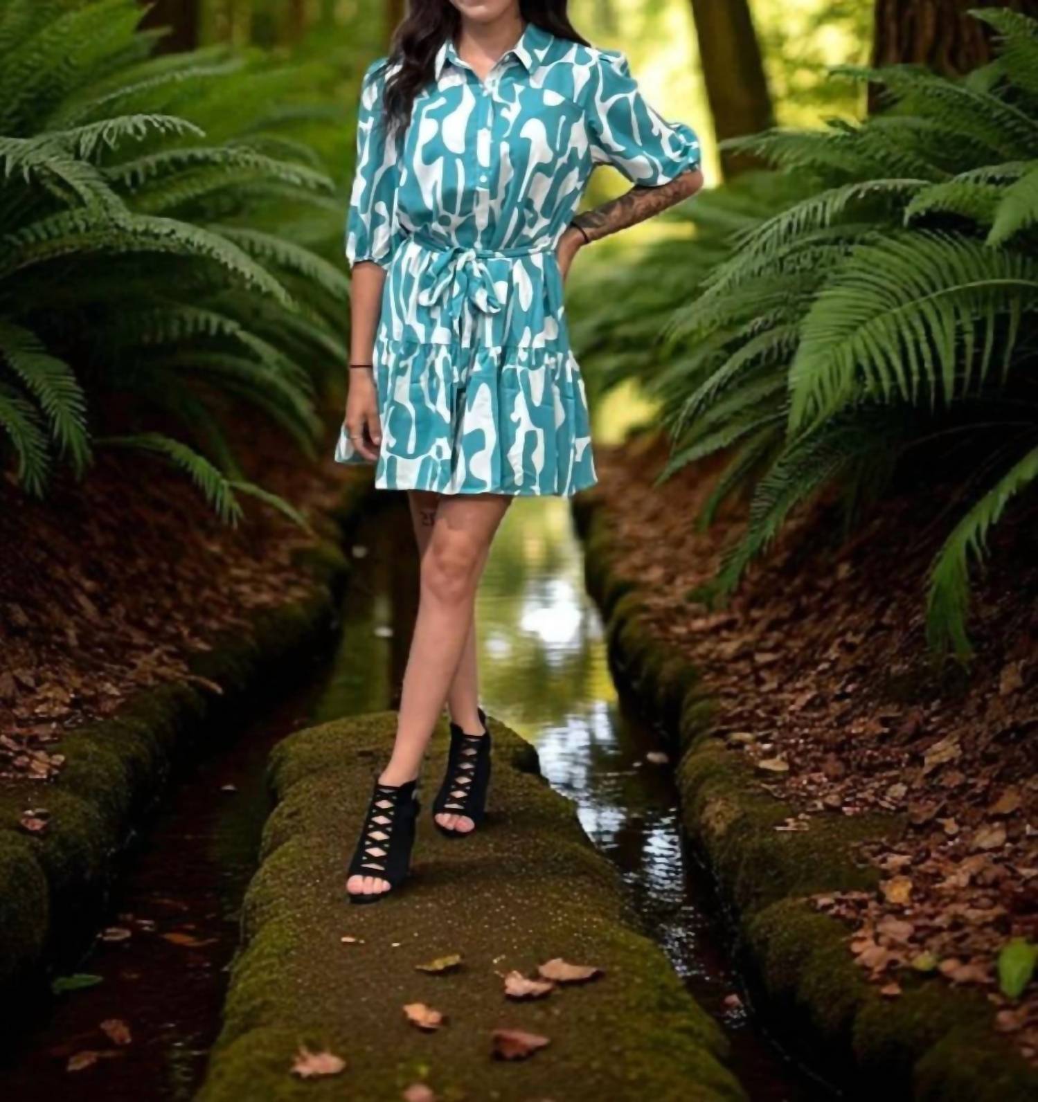 Umgee - Shirt Mini Dress With Tie Belt
