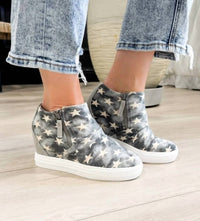 Not Rated Women's Denim Starry Wedge Sneaker in cream beige dark wash - women's sneaker