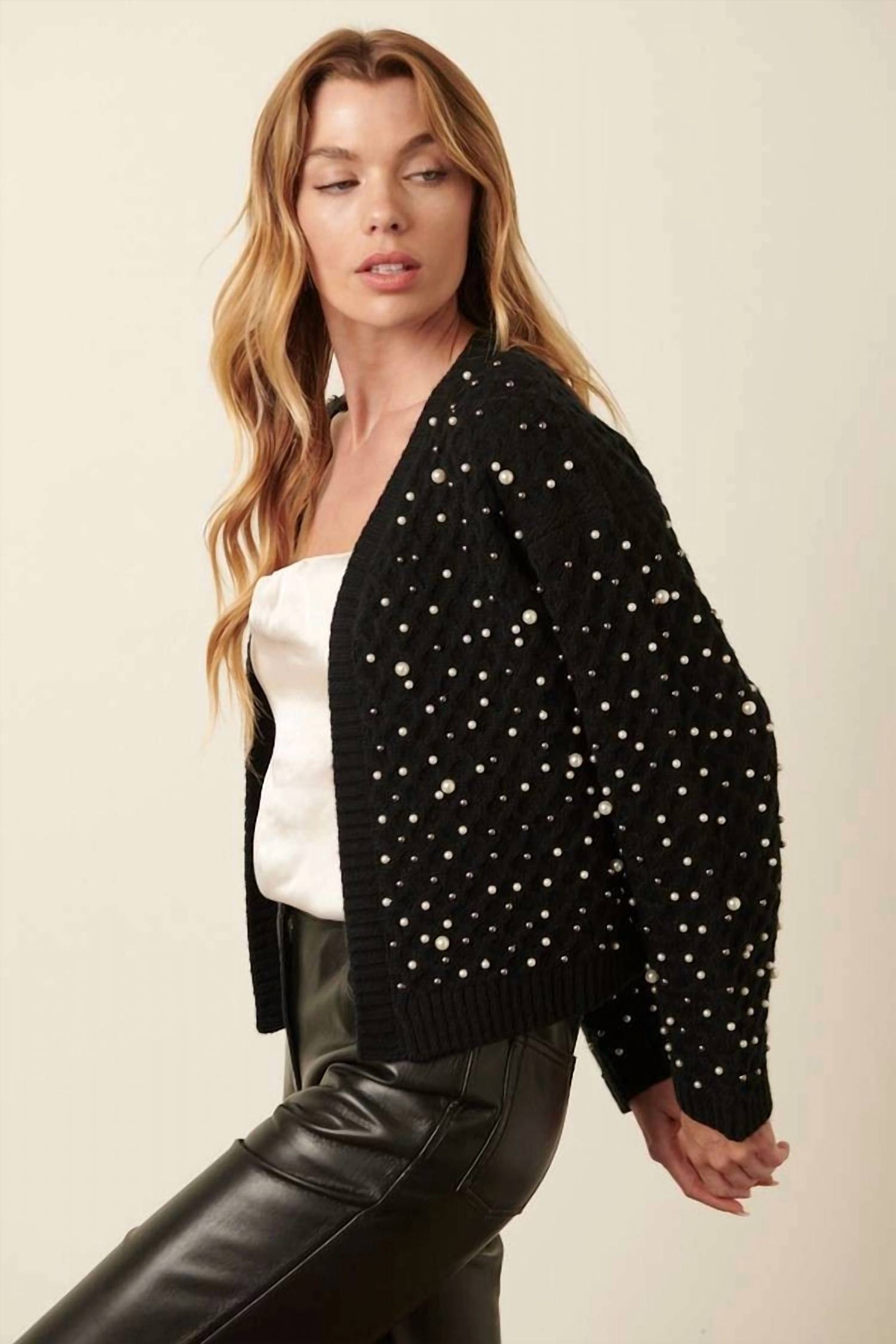 Mittoshop - Pearl Trim Open Front Cardigan