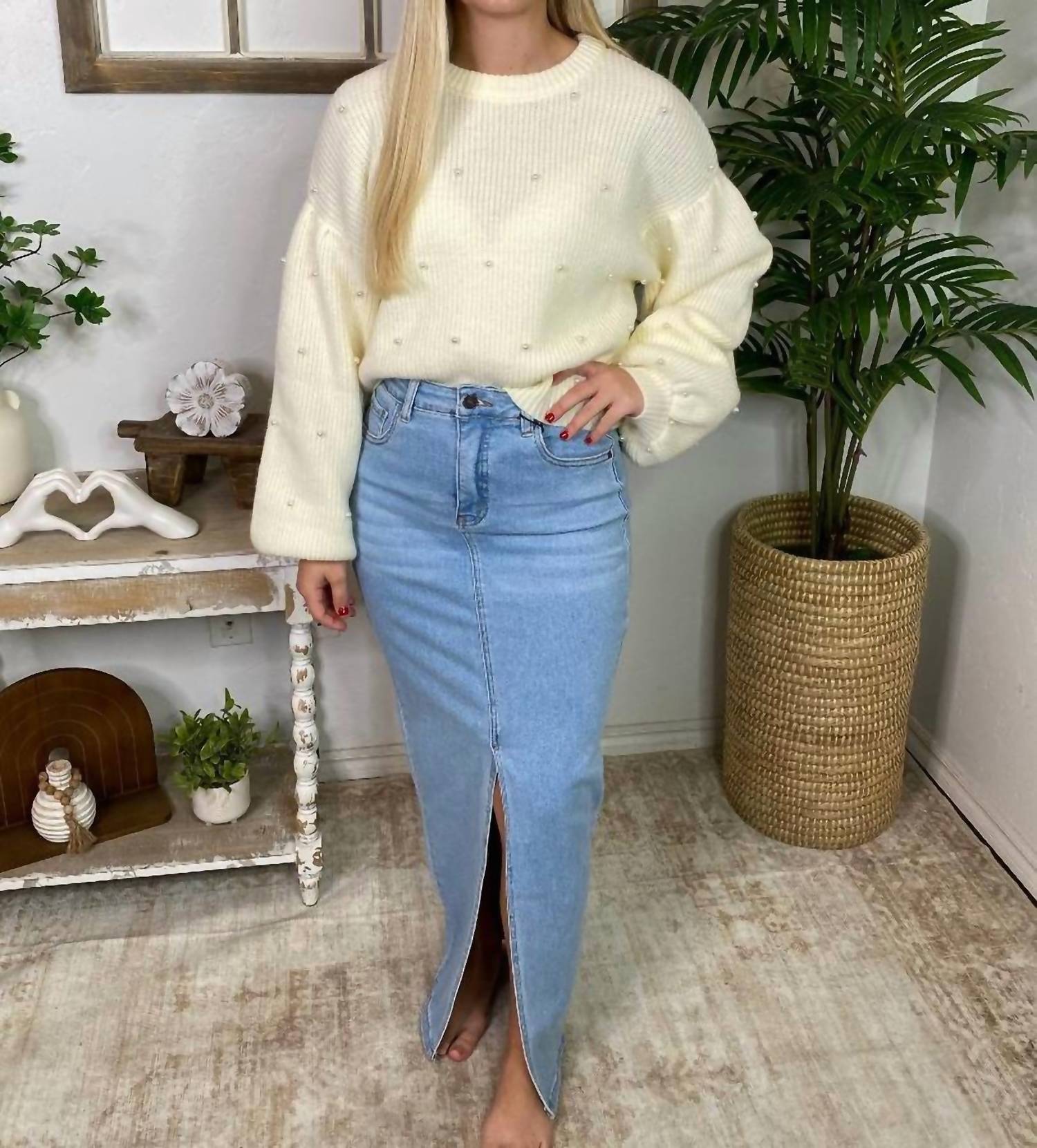 Blu Pepper - Crewneck Sweater With Pearls