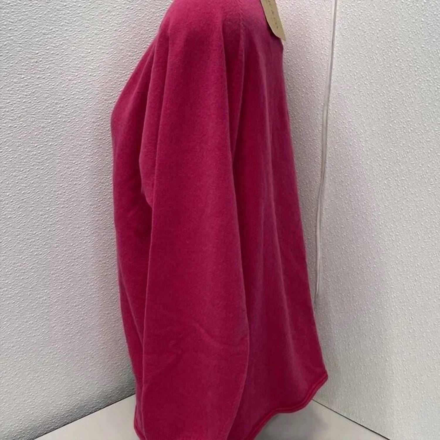 Celtic & Co. Women’s Slouchy V-neck Wool Sweater in pink - women's sweater - detail view