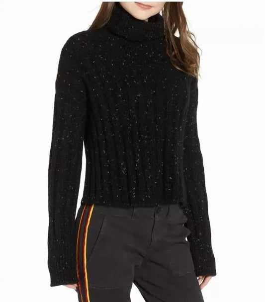 Pam & Gela - Side Slit Turtleneck Wool Blend Metallic Sweater