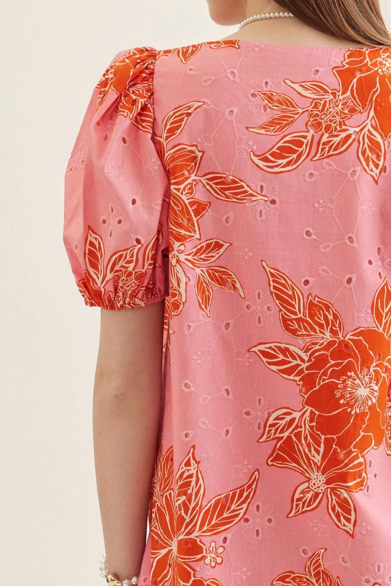 Entro - Botanical Print Puff Sleeve Mini Dress