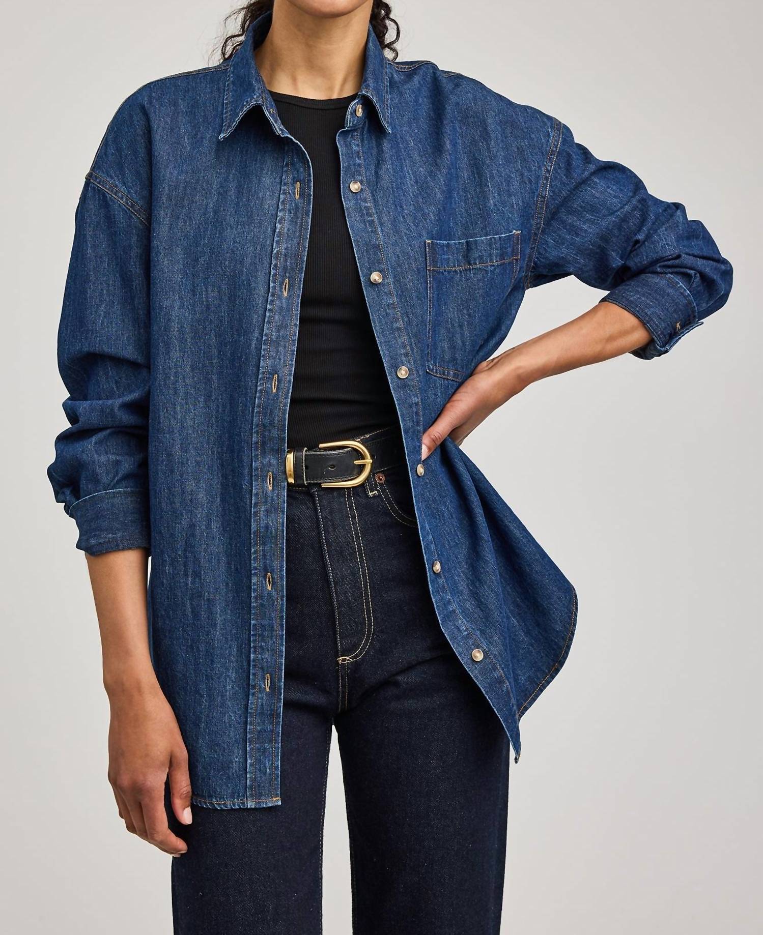 Gentle Fawn Whitney Denim Button Down Shirt in dakr wash - women's shirt